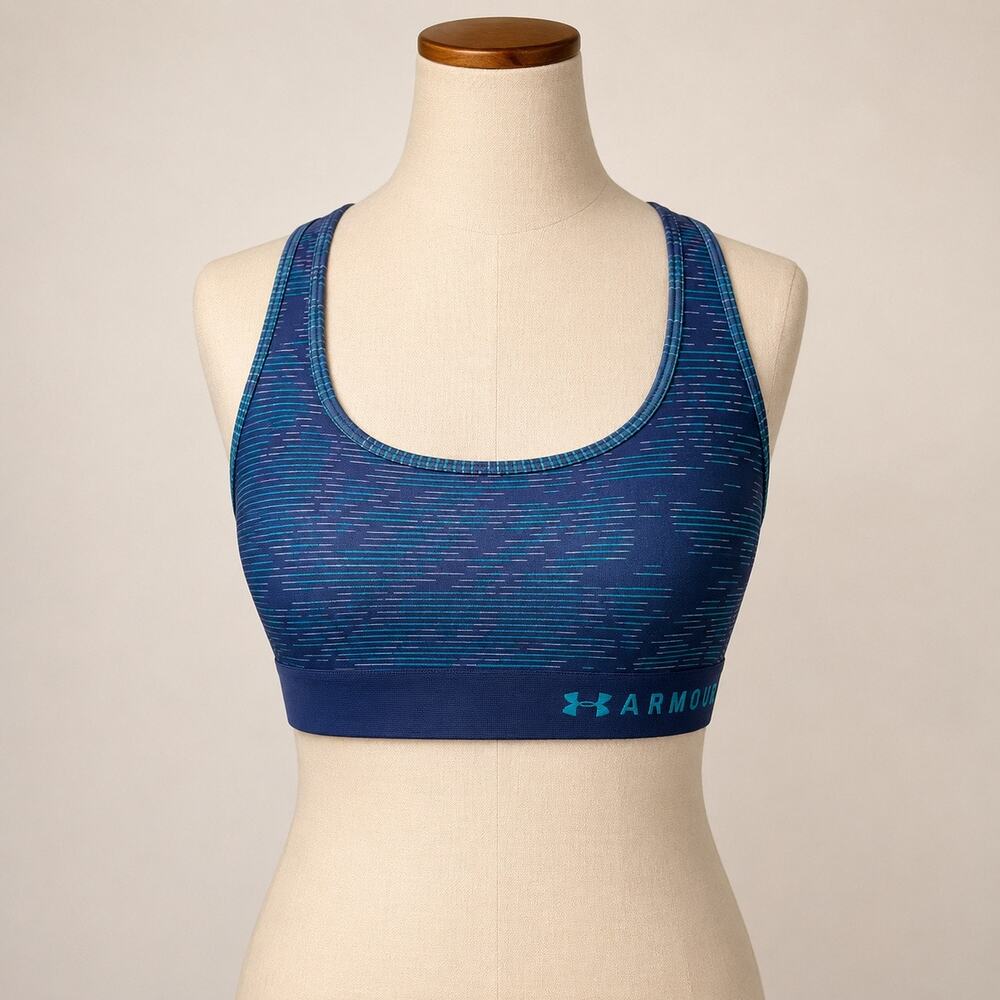 Under Armour XS Sports Bra Blue Teal Medium Support Athletic Crop Top NWOT